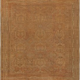 Antique Oushak Turkish Allover Geometric Warm Tan Hand-Knotted Wool Rug – Circa 1900 BB1296