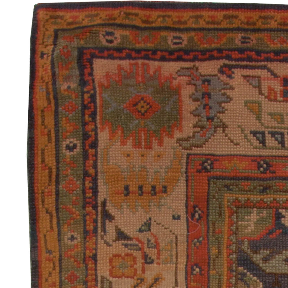 Antique Turkish Oushak Blue Handmade Wool Rug BB5083