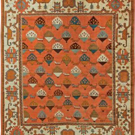 Mid-20th century Turkish Oushak Brown, Blue, White, Green, Coral Wool Rug BB6092