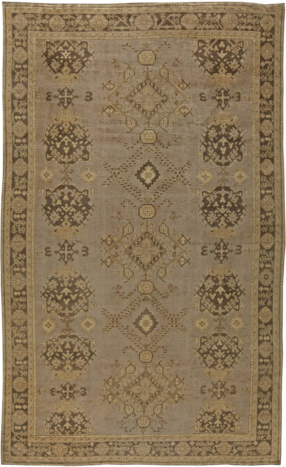 Early 20th Century Turkish Oushak Brown and Beige Handmade Wool Rug BB5861