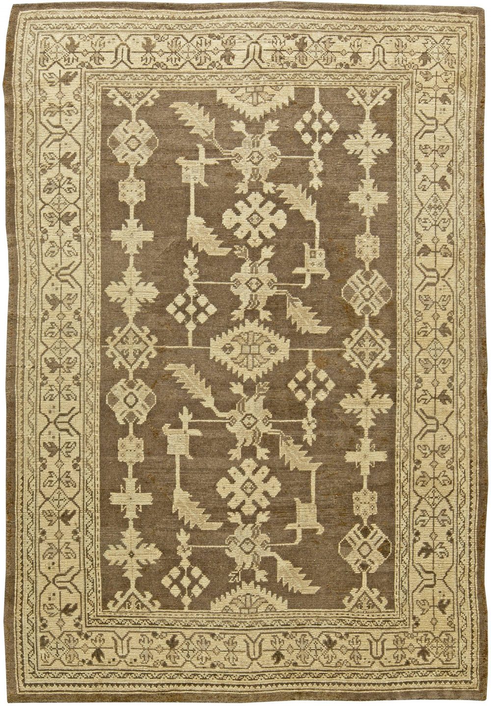 Vintage Turkish Oushak Cool Brown and Light Beige Wool Rug BB6053