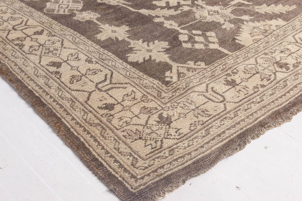 Vintage Turkish Oushak Cool Brown and Light Beige Wool Rug BB6053