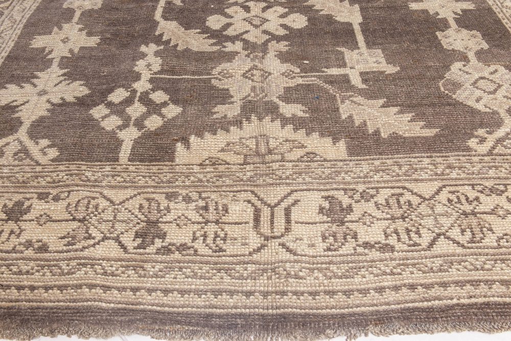 Vintage Turkish Oushak Cool Brown and Light Beige Wool Rug BB6053