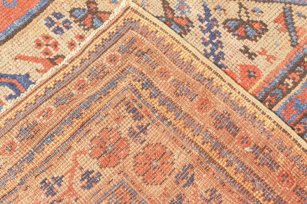 19th Century Crab Design Red, Orange, Beige and Blue Handwoven Wool Carpet BB4185