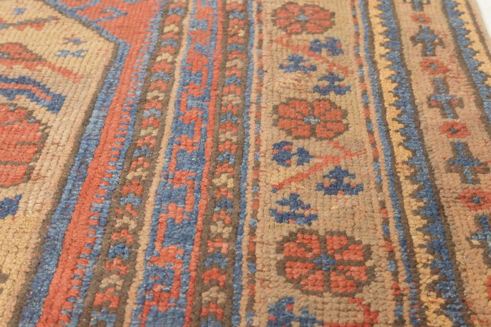 19th Century Crab Design Red, Orange, Beige and Blue Handwoven Wool Carpet BB4185