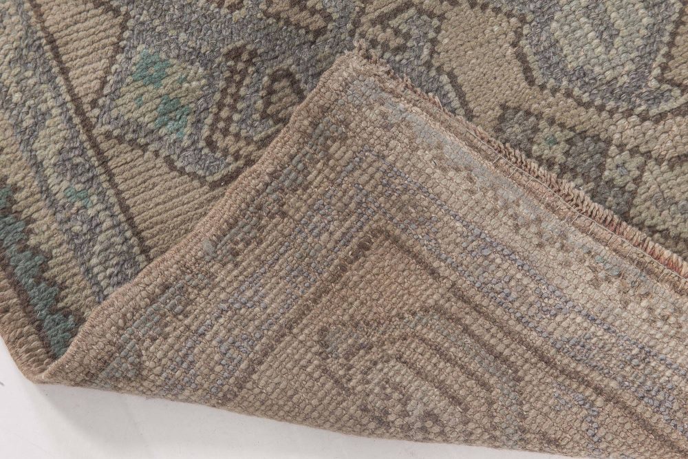 Antique Oushak Aquamarine Handwoven Wool Runner BB6492