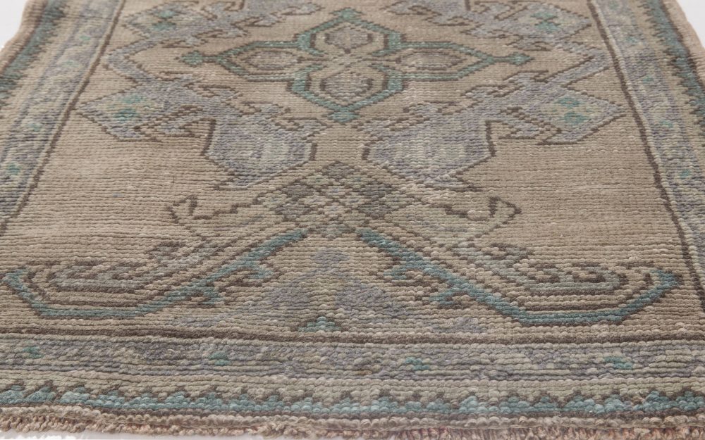 Antique Oushak Aquamarine Handwoven Wool Runner BB6492