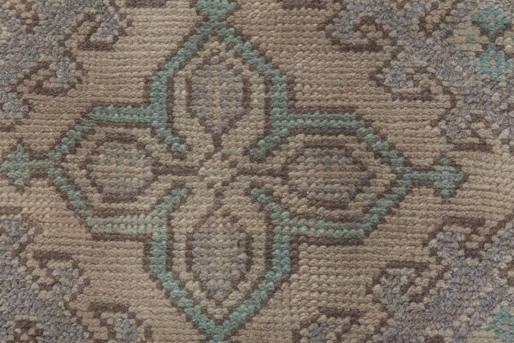 Antique Oushak Aquamarine Handwoven Wool Runner BB6492