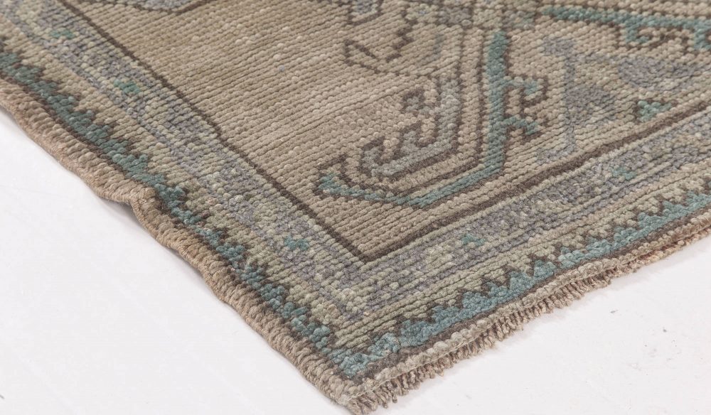 Midcentury Oushak Wool Runner “Fragment” in Aquamarine and Beige BB6490