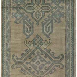 Antique Oushak Aquamarine Handwoven Wool Runner BB6492