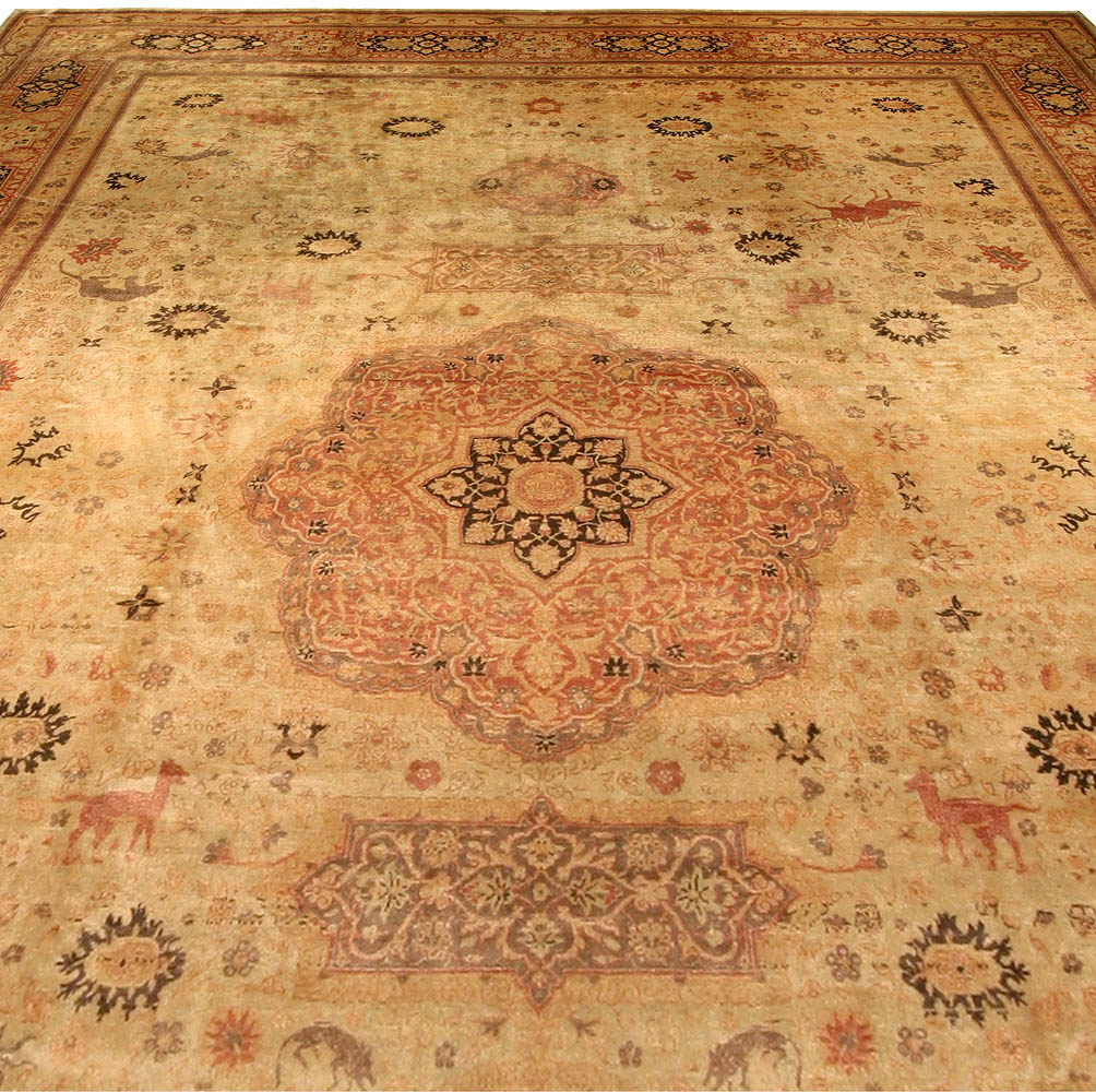 Antique Turkish Sivas Animal Botanic Brown Handmade Wool Carpet BB1807
