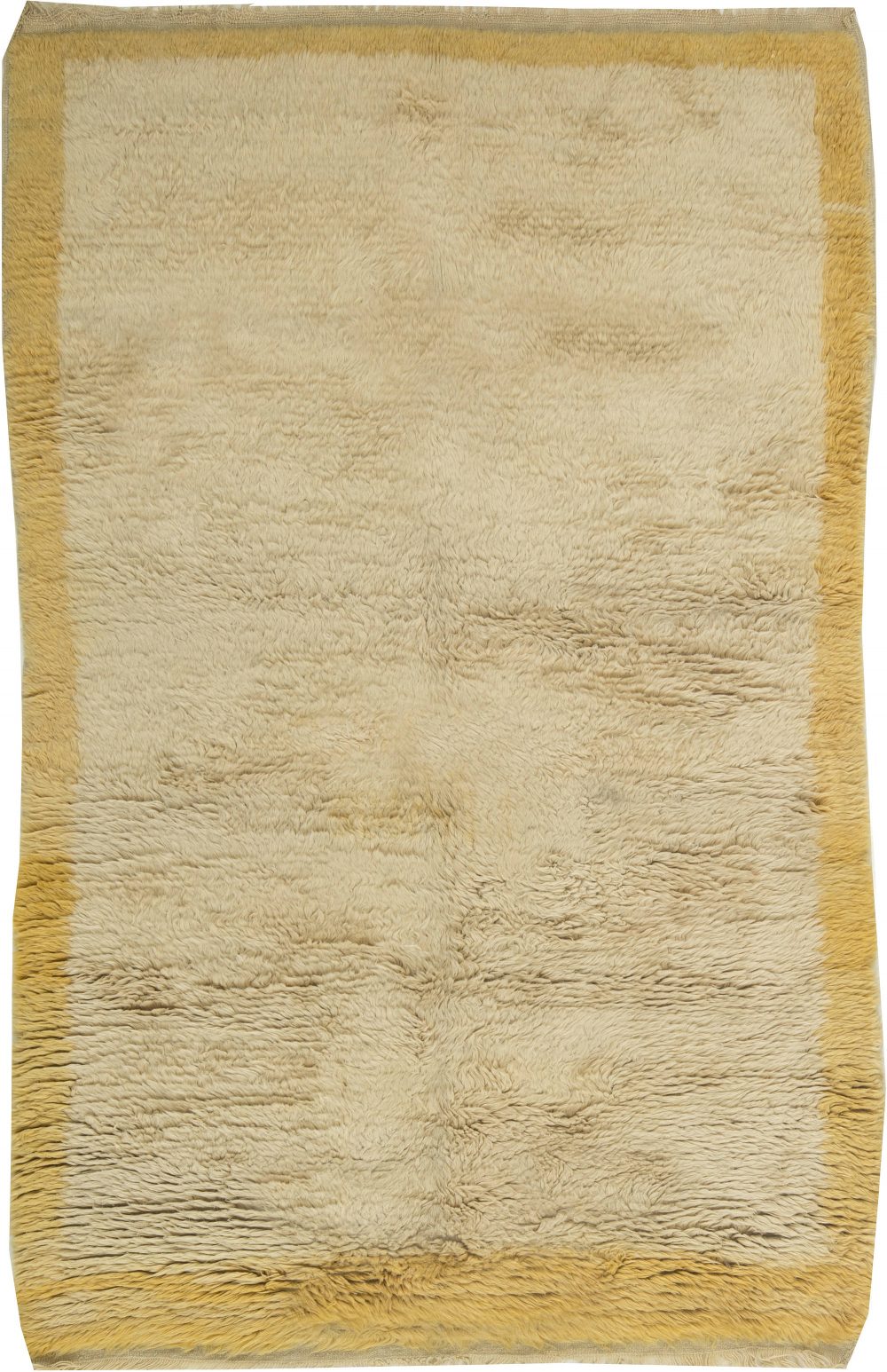 Mid-20th century Modern Turkish Tulu Ivory and Yellow Wool Rug BB3203