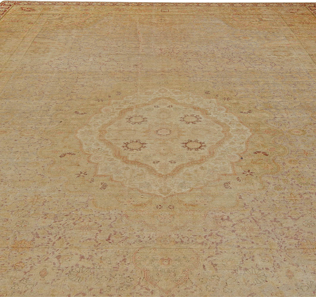 One-of-a-kind Vintage Silk Turkish Botanic Beige Carpet BB5616