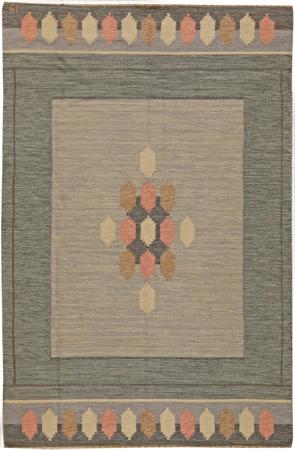 Vintage Swedish Flat-Weave Wool Rug Signed by Ingegerd Silow BB5615