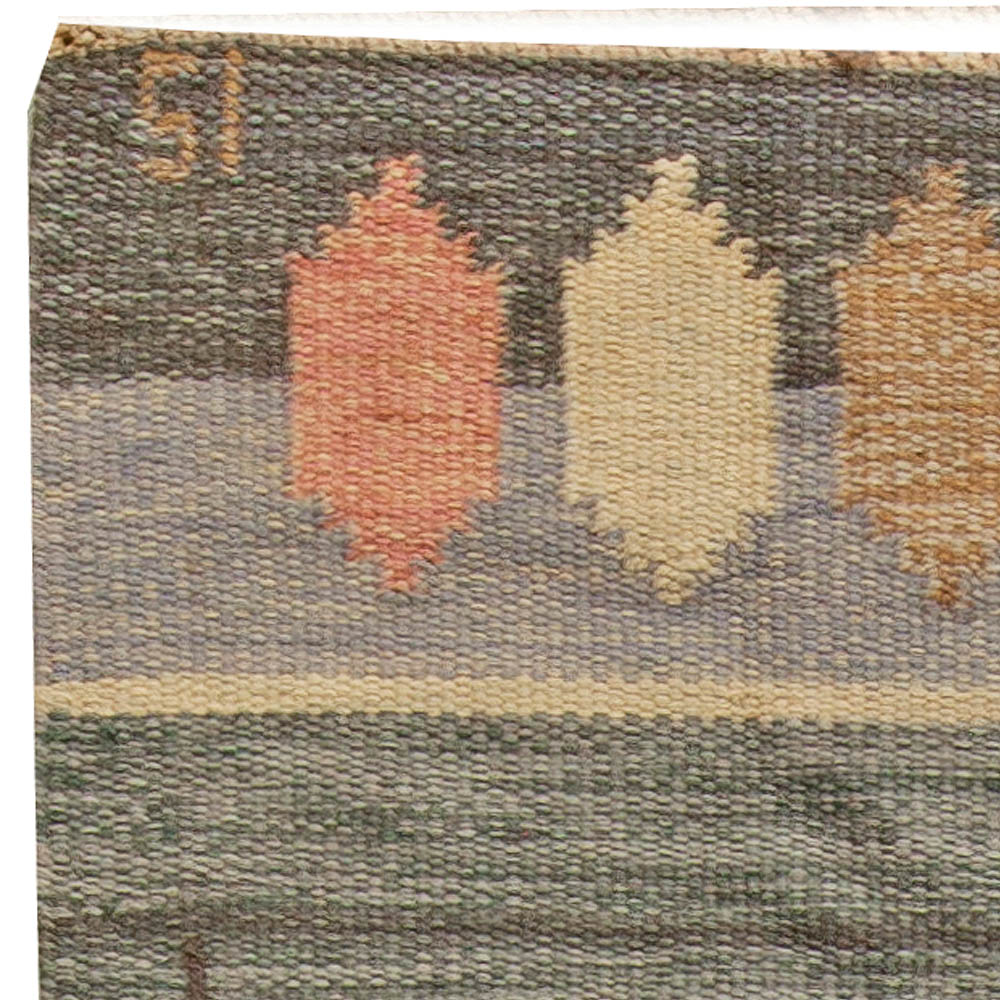 Vintage Swedish Flat-Weave Wool Rug Signed by Ingegerd Silow BB5615