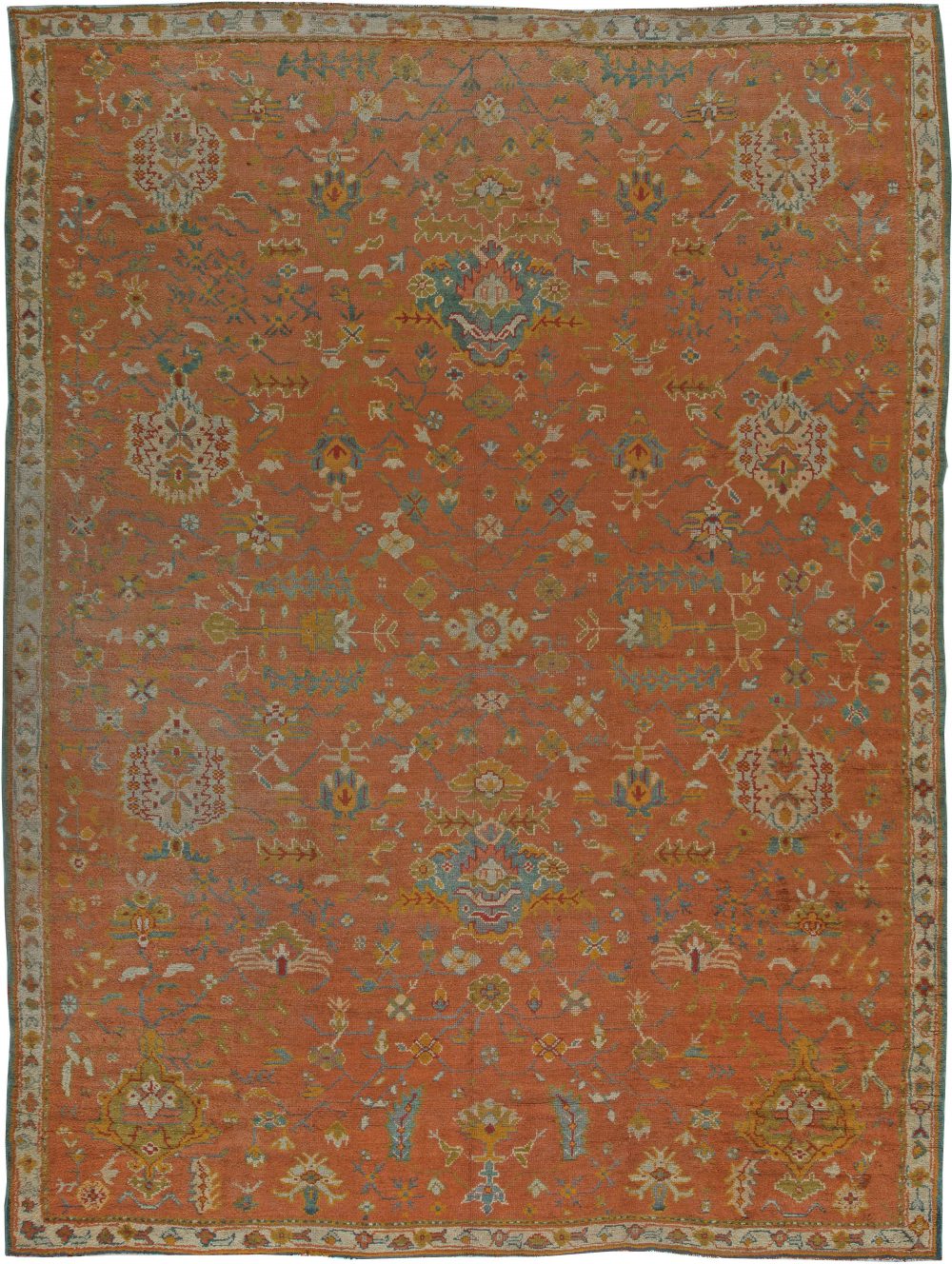 Authentic Turkish Oushak Rug (Size Adjusted) in Red, Orange and Blue Shades BB5531