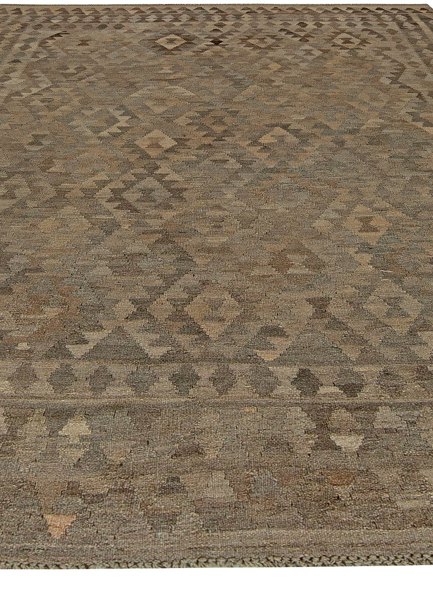 Mid-20th century Turkish Geometric Deep Brown, Beige Kilim Wool Rug BB5467