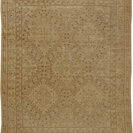 Oushak Turkish Antique Allover Geometric Warm Tan With Brown Hand-Knotted Wool Rug BB5605