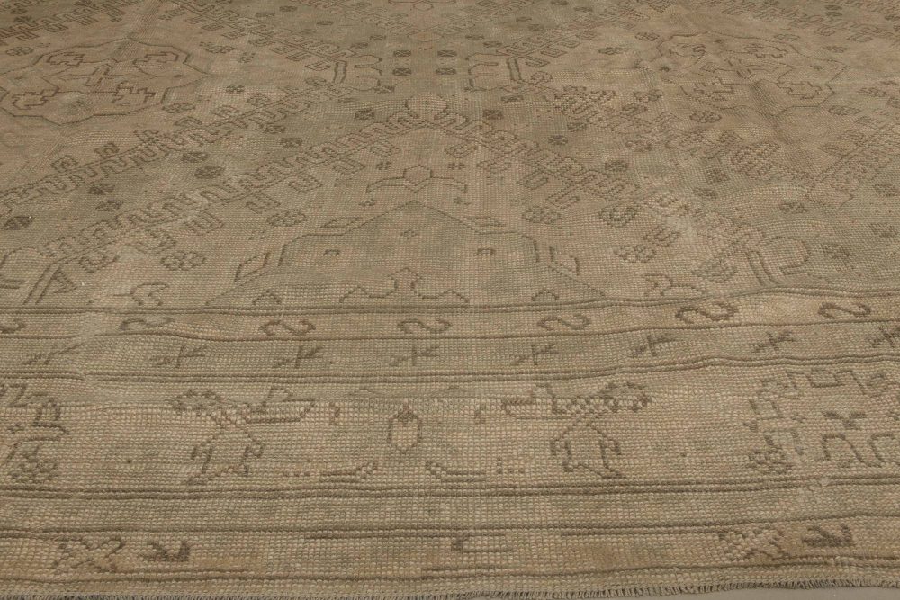 Antique Turkish Oushak Handwoven Wool Rug in Dark and Light Brown BB5605