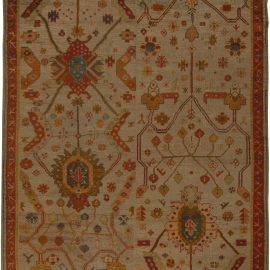 19th Century Turkish Oushak Botanic Beige Orange Handmade Wool Rug (Size Adjusted) BB5449