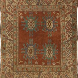 19th Century Turkish Brick Red and Sandy Beige Handwoven Wool Rug BB5437