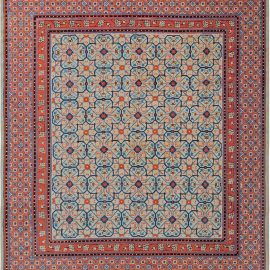 Samarkand Geometric Vintage Light Beige Hand-Knotted Wool Carpet BB5799