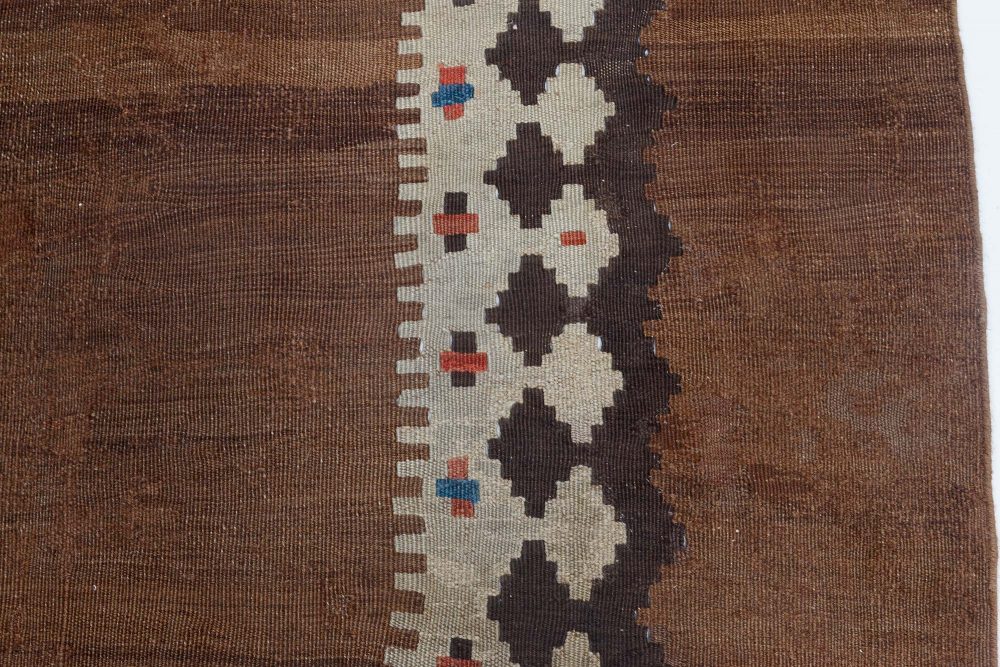 Mid-20th Century Turkish Chocolate Brown Handmade Wool Kilim Rug BB6909