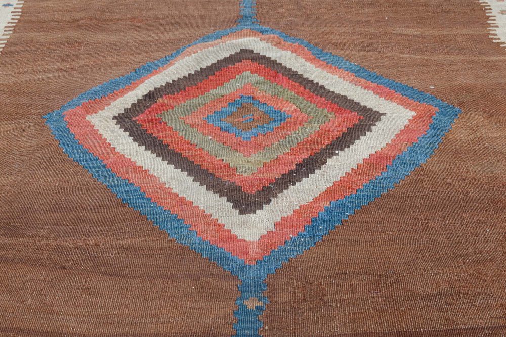 Mid-20th Century Turkish Chocolate Brown Handmade Wool Kilim Rug BB6909