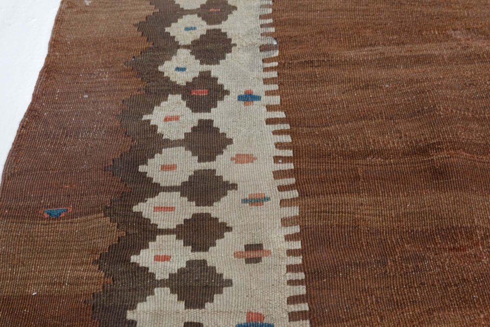 Mid-20th Century Turkish Chocolate Brown Handmade Wool Kilim Rug BB6909