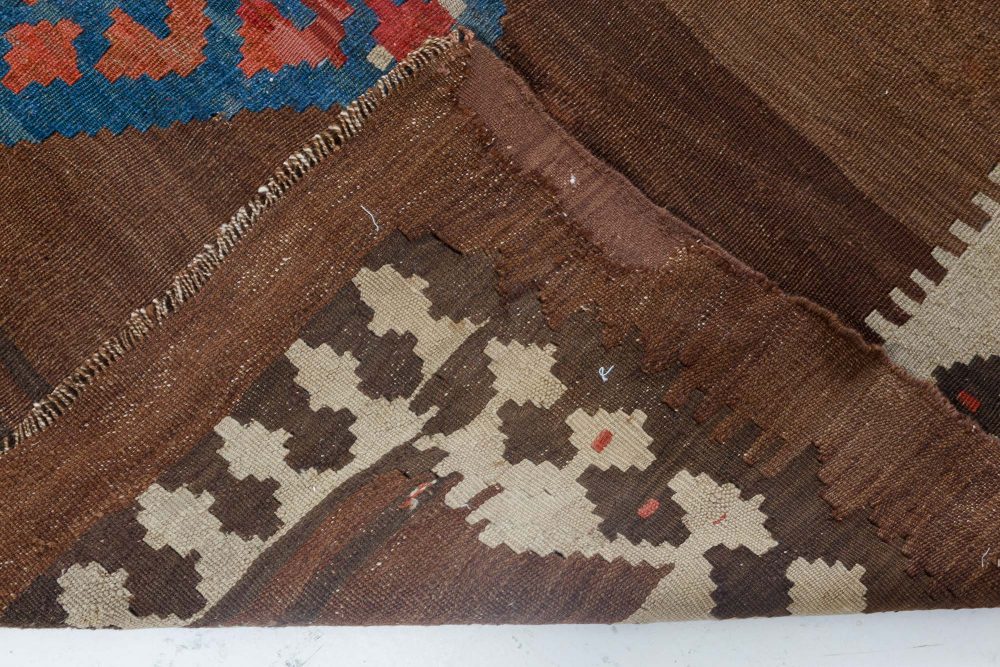 Mid-20th Century Turkish Chocolate Brown Handmade Wool Kilim Rug BB6909