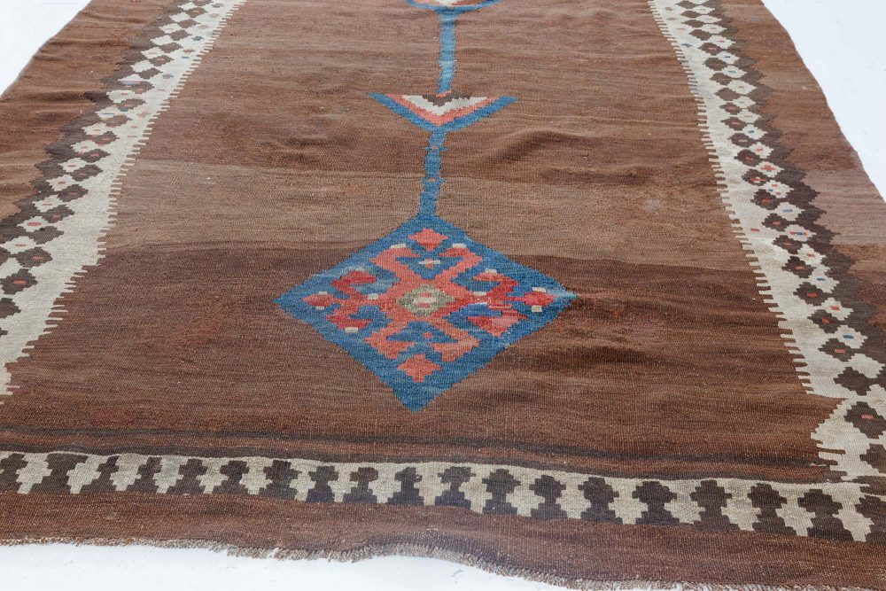 Mid-20th Century Turkish Chocolate Brown Handmade Wool Kilim Rug BB6909