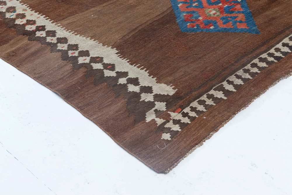 Mid-20th Century Turkish Chocolate Brown Handmade Wool Kilim Rug BB6909