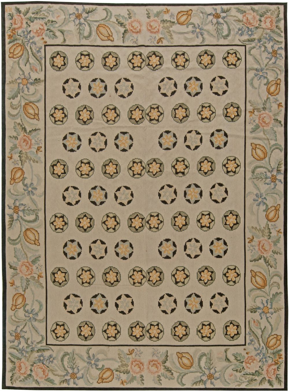 Doris Leslie Blau Collection Floral Bessarabian Green, Yellow, Black, Beige Rug N11028