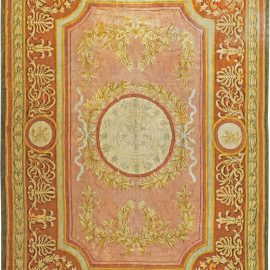 Antique Savonnerie French Allover Oversized Cream Beige Hand-Knotted Wool Rug – Circa 1920 BB1323
