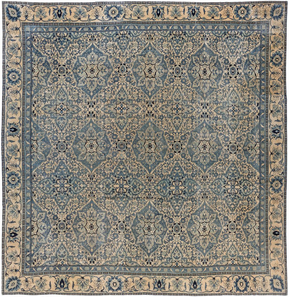 Oversized Antique Indian Beige, Blue Handmade Wool Rug BB5360