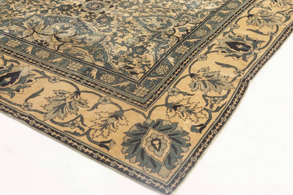 Oversized Antique Indian Beige, Blue Handmade Wool Rug BB5360