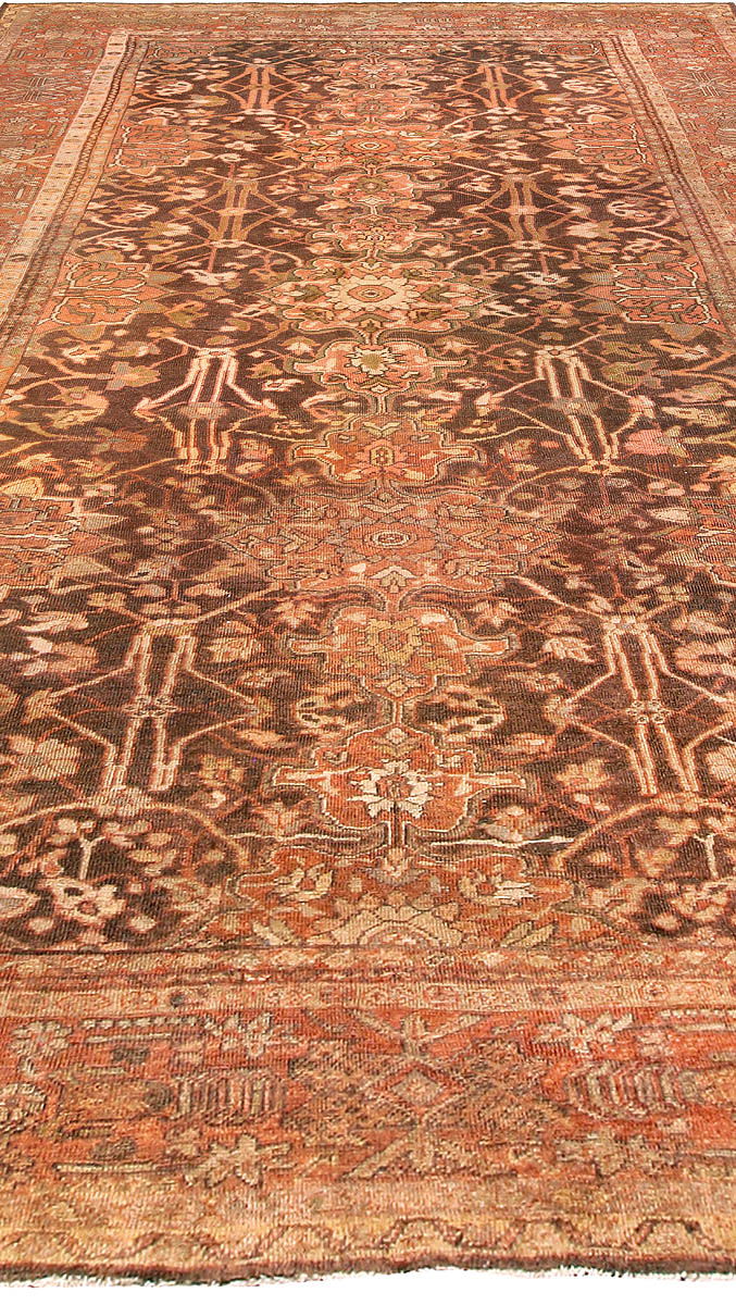 Authentic 19th Century Persian Sultanabad Brown Handmade Wool Rug BB3405