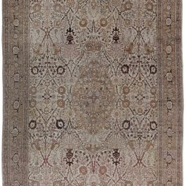 Antique Tabriz Persian Floral Medallion Soft Beige Hand-Knotted Wool Rug – Circa 1900 BB0507