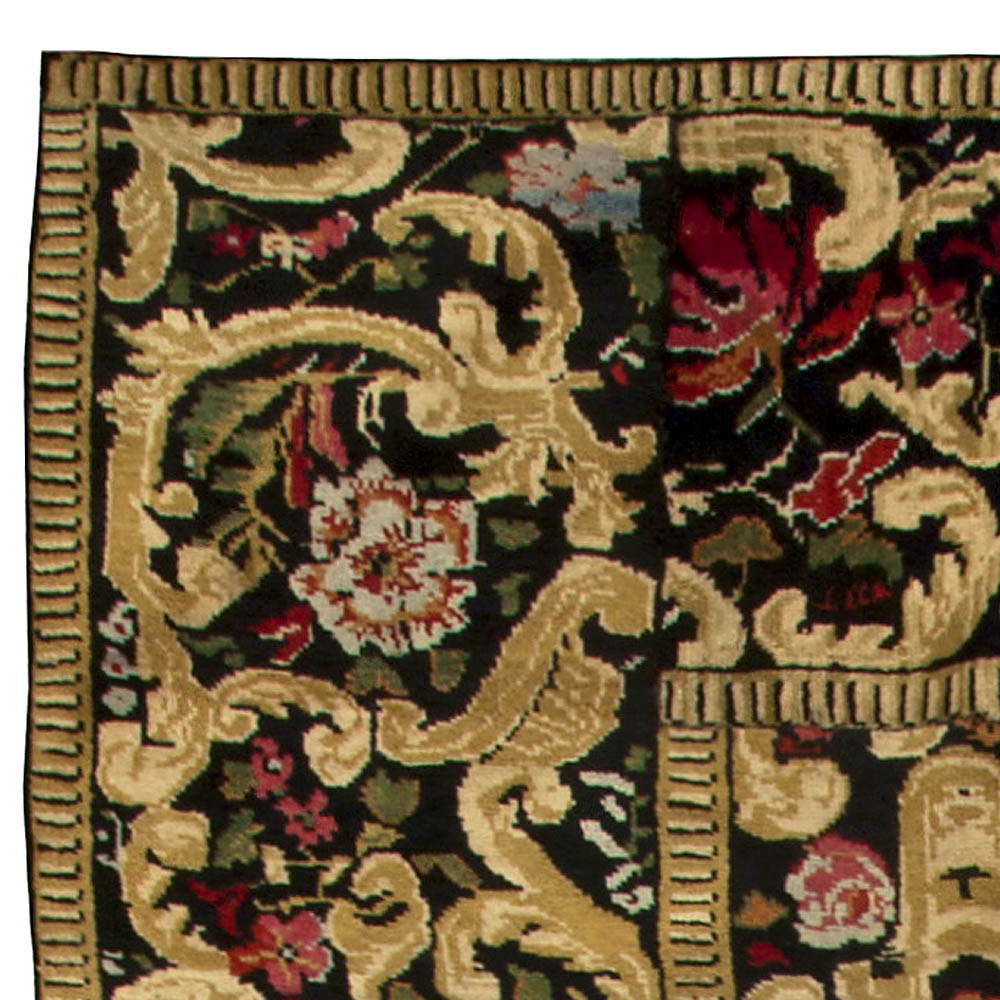 19th Century Karabagh Floral Design Handmade Wool Rug (Size Adjusted) BB5075