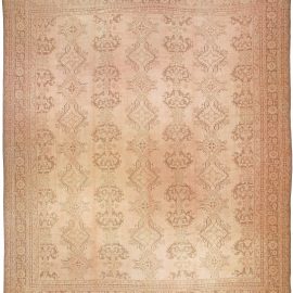 Oushak Turkish Antique Allover Geometric Warm Tan With Light Beige Hand-Knotted Wool Carpet – Circa 1900 BB3313