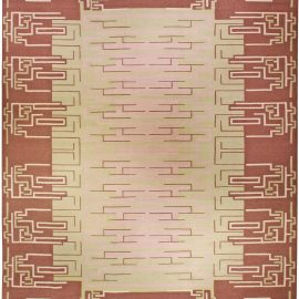 “Meander” Modern Art Deco Geometric Warm Tan Flatweave Wool Rug N10975