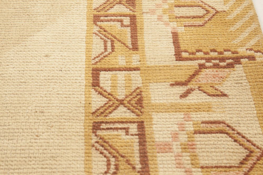 Art Deco Handmade Wool Rug in Shades of Yellow, Red and Gold BB4660
