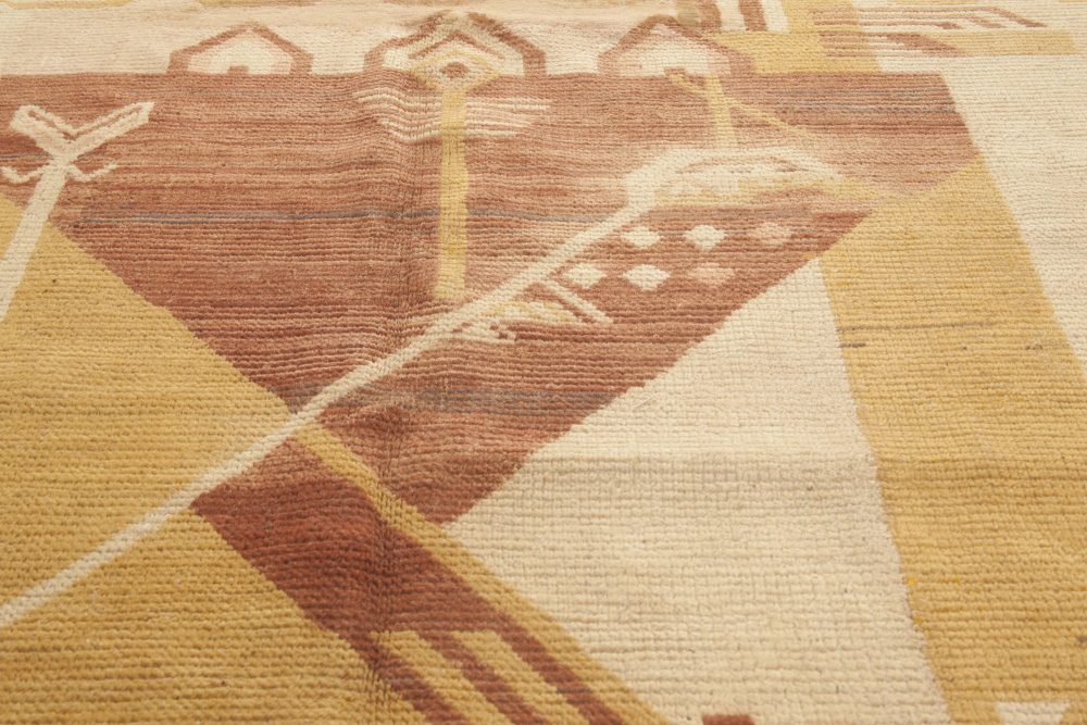 Art Deco Handmade Wool Rug in Shades of Yellow, Red and Gold BB4660