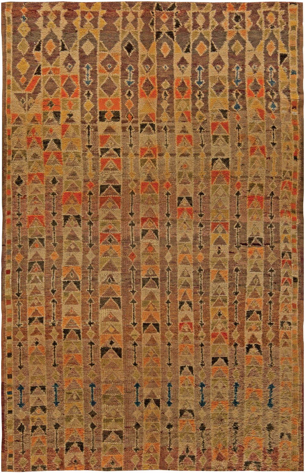 Vintage Tribal Handwoven Moroccan Natural Wool Rug with Geometric Design BB5787