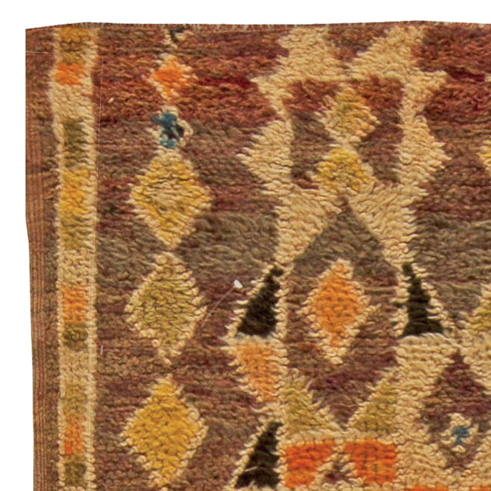 Vintage Tribal Handwoven Moroccan Natural Wool Rug with Geometric Design BB5787