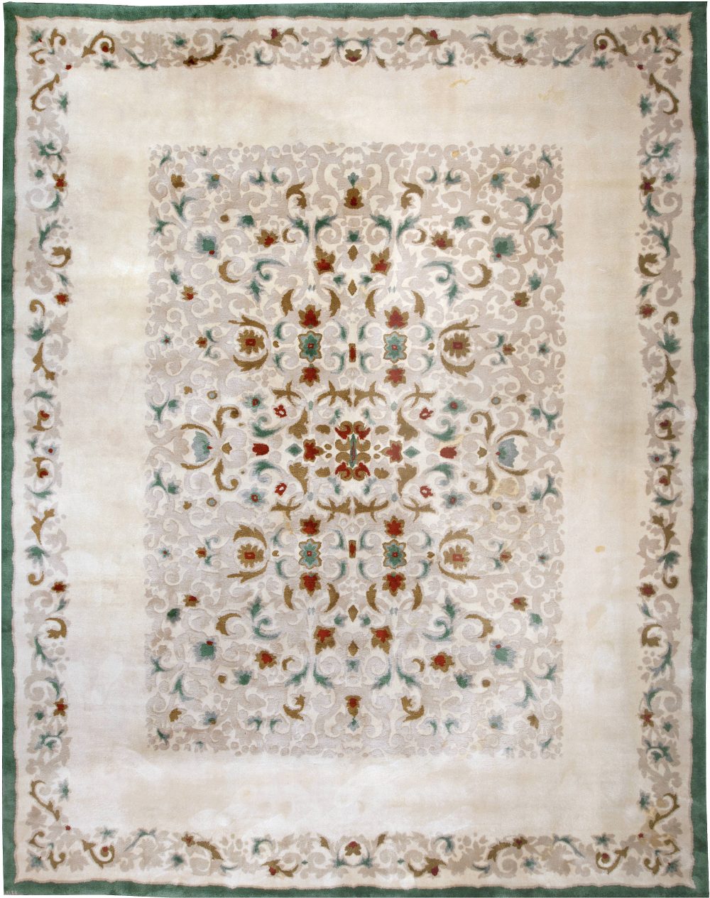 Mid-20th century French Art Deco White, Brown, Green Handmade Rug by Paule Leleu BB4995