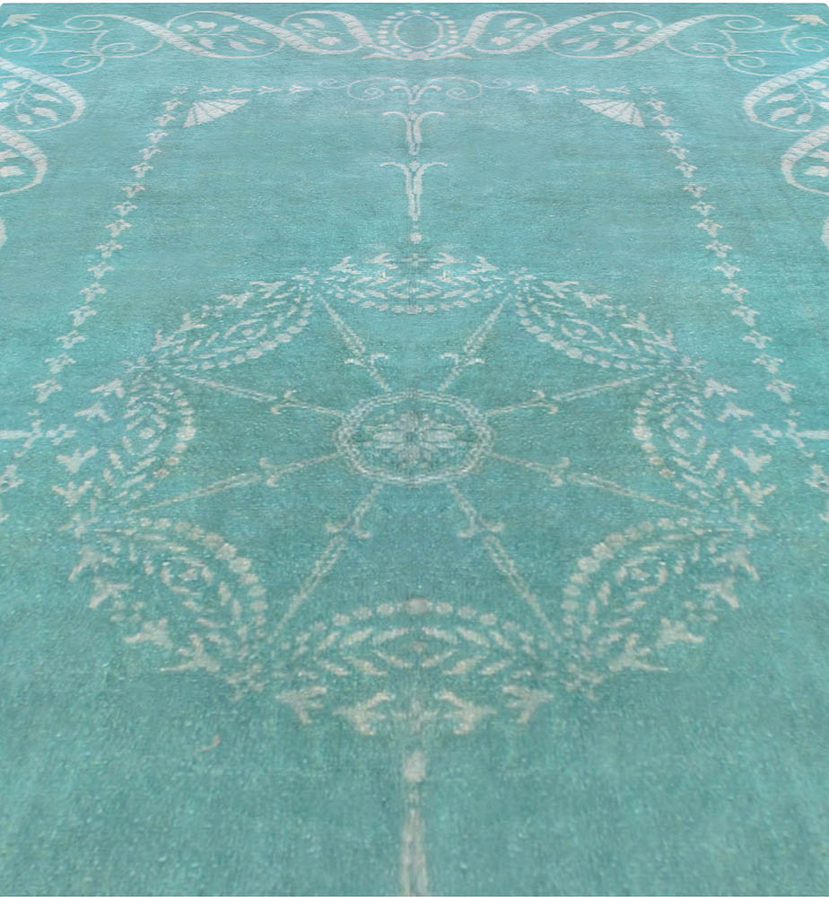 Vintage European Turquoise Handmade Wool Carpet BB2490