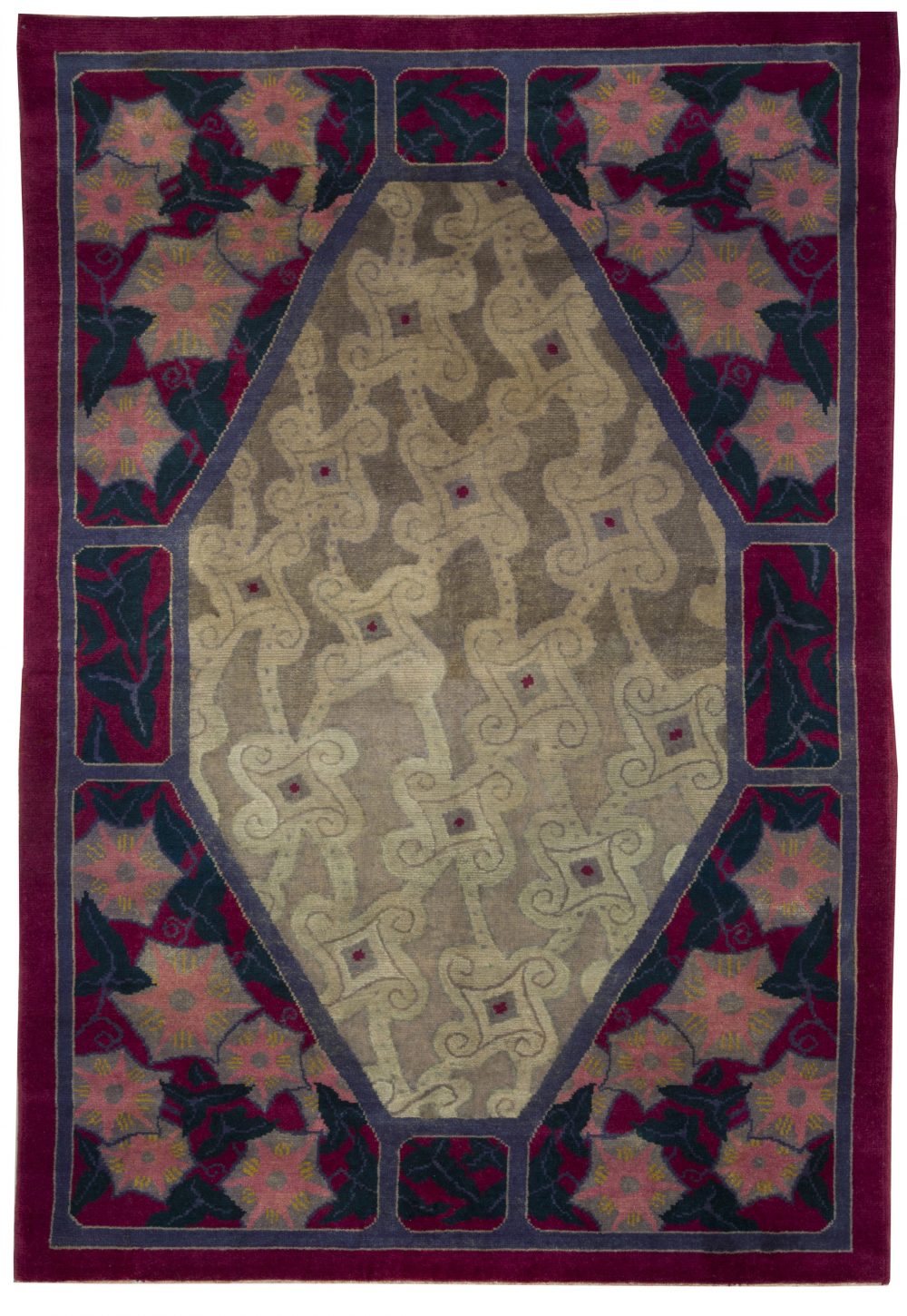 Vintage French Art Deco Purple, Gray, Pink and Blue Rug BB5080