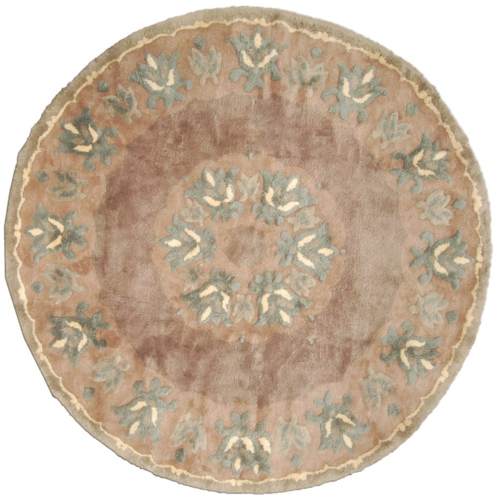 Circular Brown and Green Handmade Wool Rug by Paule Leleu BB4786