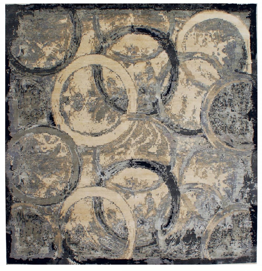 Doris Leslie Blau Collection Oblique Abstract Circles Design Wool Rug N10290